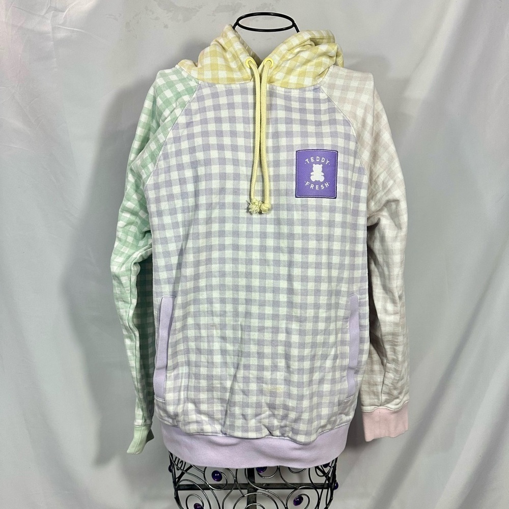 Teddy Fresh multi color gingham hoodie size S